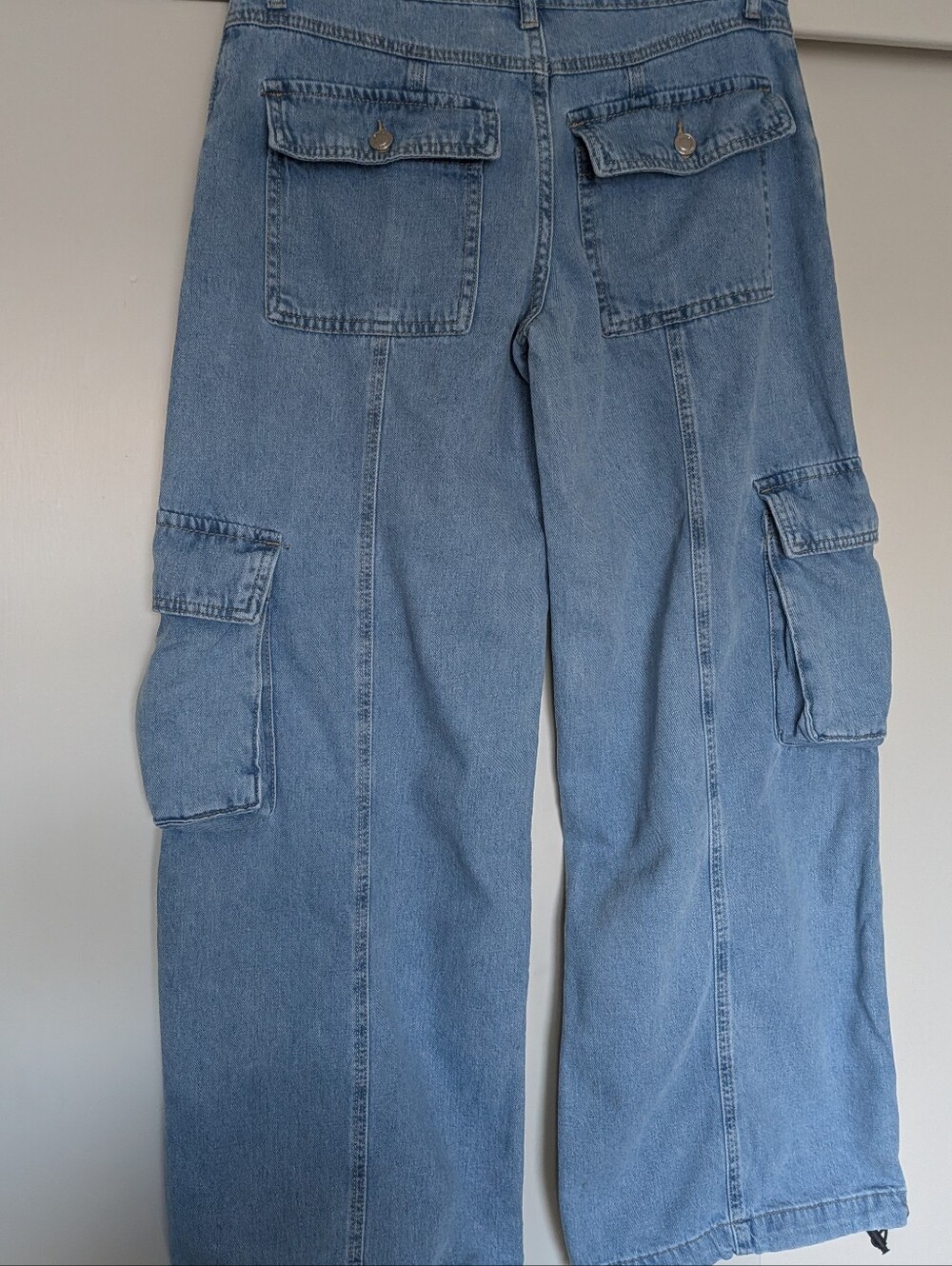 Light Blue Wide Leg Denim Cargo Jeans Junios 5/27 - Picture 2 of 11